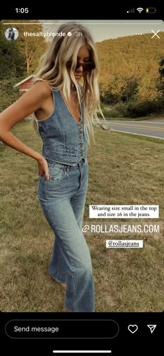 Denim On Denim Outfit Country, Western Denim On Denim Outfit, Rodeo Fits For Women, Denim On Denim Outfit Western, All Denim Western Outfit, Country Denim Outfits, 70s Country Outfits, Country Modern Outfits, Modern Western Clothing