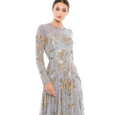 Mac Duggal Maxi Dress Embellished Size 8 Good Condition, Just One Time Used Afew Hours At Home Mac Duggal Dresses, Mac Duggal, One Time, Blue Gold, Dress To Impress, Color Blue, At Home, Mac, Maxi Dress