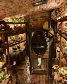 a wine cellar filled with lots of bottles and barrels