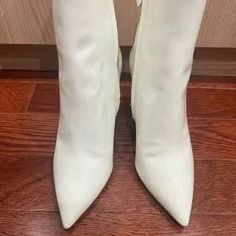 Aquazzura | Shoes | New Aquazzura Ankle Boots Alma 85 Patent Leather White Size 35 | Poshmark Chic Cream Heeled Boots For Party, Designer High Heel Boots For Spring, Animal Print Boots, Aquazzura Shoes, Lace Booties, New Boots, Gold Pineapple, Velvet Boots, Black Block Heels