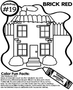 a coloring page with the words brick red and an image of a house on it