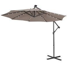 This patio offset umbrella will offer you with a shady relaxation outdoor place in sunny afternoon. The patio umbrella comes with 8-rib structure and thickened metal pole coated with rust-resistant finish, showcasing excellent firmness and lasting using performance. 32 LED solar lights enables you to enjoy the night time with your family and friends in an atmosphere of relaxed informality. In addition, the tilting adjustment and hand-crank mechanism make sure efficient all-round sun protection. Cantilever Patio Umbrella, Offset Patio Umbrella, Offset Umbrella, Relaxing Outdoors, Fabric Canopy, Solar Led Lights, Backyard Lighting, Cantilever Umbrella, Market Umbrella