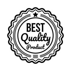 the best quality product logo is shown in black and white, with an oval frame around it