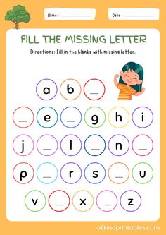 the missing letter worksheet for children to practice their handwriting and writing skills, including letters