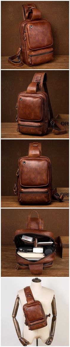 Full Grain Leather Chest Pack Handmade Shoulder Messenger Bag Retro Men Chest Bag MSG6069 Chest Pack, Retro Men, Shoulder Messenger Bag, Crazy Horse, Chest Bag, Vegetable Tanned Leather, Casual Bags, Christmas Shopping, Sling Bag