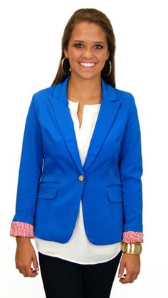 cute blazer Only$56 Trendy Blue Business Casual Blazer, Blue Business Casual Blazer With Button Cuffs, Blue Blazer With Button Cuffs For Business Casual, Chic Blue Blazer With Button Cuffs, Blue Blazer With Button Cuffs For Office, Blaze Of Glory, Cute Blazers, Blazer Blue, Blue Door