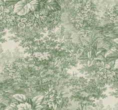 a green and white wallpaper with lots of plants on it's sides, including leaves