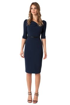 Pacific Blue Black Halo Jackie O Dress, Court Outfit, Dramatic Classic, Black Halo, Jackie O, Pacific Blue, Genuine Leather Belt, Chronic Pain, Fall Dresses