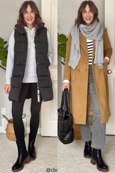 These trendy fashion casual winter outfits are perfect for cold weather! Featuring a casual trench coat outfit and a long puffer vest outfit, these winter coat and outerwear fashion looks are perfect for street style for winter 2023. Womens Long Puffer Vest Outfits, Puffer Sweater Vest Outfit, Outfits With Long Puffer Vests, Long Quilted Vest Outfit, Puffer Vest Outfit 2023, Long Puffy Vest Outfit, Vest Coat Outfits For Women, Oversized Puffer Vest Outfit