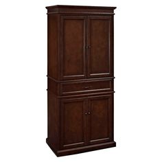 a tall wooden cabinet with two doors