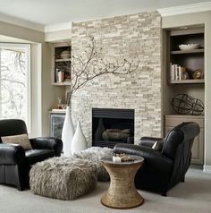 the living room is decorated in black and white