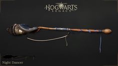 a harry potter wand with a wooden handle and metal fittings on the end is shown in front of a black background