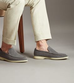 Brabion Unlined Capri Suede Loafer – Grey Modern Leather Slip-on Shoes With Vibram Sole, Modern Slip-on Leather Shoes With Vibram Sole, Slip-on Oxfords With Stitched Sole And Plain Toe, Business Casual Tassel Loafers With Rubber Sole, Slip-on Tassel Loafers With Rubber Sole, Slip-on Tassel Loafers With Rubber Sole And Round Toe, Casual Loafers With Contrast White Sole, Business Casual Tassel Loafers With Textured Sole, Luxury Slip-on Oxfords With Textured Sole