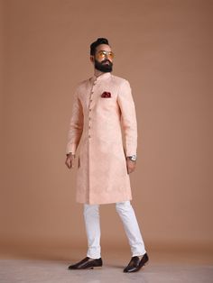 "Important Instrucitons : We request you to kindly calculate the processing time of your order after the mutual confirmation on Bespoke measurements between us has taken place (either via message , e mail or form) \"Crafted with Passion in India; loved by men across the USA, Canada, Europe\" Material: Silk Embroidered chikankari Color: Pink Collar type: Mandarin , Sherwani with 7 Buttons Package contents: 1 Achkan + 1 Churidar/ Trouser Pajama Wash Care Instruction : Dry-clean only Achkans also k Traditional Fitted Kurta For Ceremony, Festive Ceremony Kurta With Chikankari Embroidery, Fitted Kurta With Chikankari Embroidery For Ceremony, Festive Chikankari Embroidered Kurta For Ceremony, Festive Chikankari Embroidery Kurta For Ceremony, Fitted Bandhgala With Chikankari Embroidery For Wedding, Traditional Kurta With Pallu For Ceremony, Ceremonial Kurta With Zari Work For Eid, Traditional Ceremony Kurta With Pallu