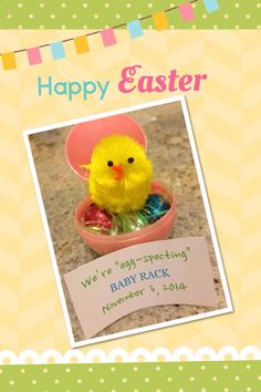 an easter card with a chick in a bowl