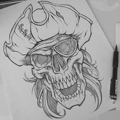 a drawing of a skull wearing a hat and sunglasses