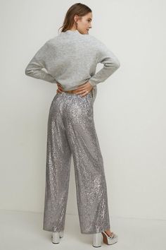 Style: Wide Leg TrousersFabric: SequinLength: Regular Silk Blouses, Oasis Fashion, Festive Season, Strappy Heels, Wide Leg Trousers, Silk Blouse, Festival Season, Oasis, Sequin