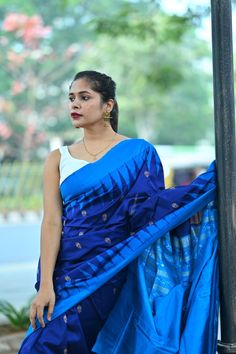 Ikat Print Art Silk Saree, Traditional Cotton Ikat Print Saree, Blue Ikat Print Saree, Festival Cotton Silk Ikat Print Saree, Luxury Ikat Print Saree, Ikkat Saree, Blue Flower, Blue Flowers, Silk Sarees