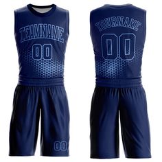 Custom Navy Light Blue Round Neck Sublimation Basketball Suit Jersey Collegiate Sleeveless Jersey For Team Events, Sleeveless Basketball Jersey With Team Name, Sleeveless Basketball Jersey With Team Logo, Sleeveless Team Jersey For Sports Events, Blue Collegiate Sublimation Design For Game Day, Sleeveless Team Jersey For Team Events, Sports Sublimation Sleeveless Design With Team Name, Team Spirit Basketball Jersey With Crew Neck, Basketball Jersey With Crew Neck And Team Spirit