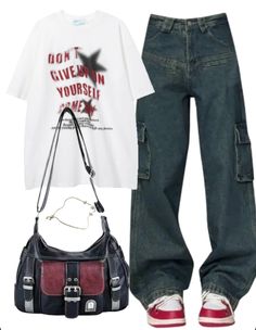 Title: Default Title Edgy Outfit Inspiration, Outfit With Cargo Jeans, Y2k Dinner Outfits, Acdc Concert Outfit, Metro Boomin Concert Outfit, Cute Clothes Outfits, Cute Clothing Ideas, Cute Y2k Outfits, Y2k Looks