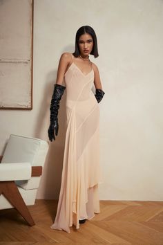 Ships 4 to 6 weeks from order date Details: Silk Chiffon Sheer Layered skirt Sheer Dresses Outfit, Sheer Chiffon Dress, Winter Styling, Gala Dress, Blush Dress, Dress Layered, Light Dress, Sheer Skirt, Copenhagen Fashion Week