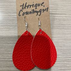 Handmade Earring Sets Casual Red Earrings For Party, Casual Red Party Earrings, Faux Leather Drop Earrings, Red Leather Earrings For Gifts, Adjustable Red Leather Earrings, Red Everyday Earrings, Red Dangle Earrings For Everyday, Red Dangle Earrings For Everyday Wear, Everyday Red Dangle Earrings