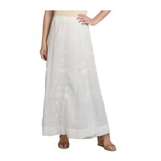 Edwardian White Linen Hand Embroidered Skirt Fitted Floral Embroidered Skirt, Floral Embroidered Maxi Skirt, Elegant Skirt With Floral Embroidery, Elegant White Embroidered Skirt, White Embroidered Full Skirt, Elegant Embroidered Long Skirt, Elegant White Skirt With Embroidered Hem, Traditional Fitted Full Skirt Bottoms, Embroidered Flowy Long Skirt