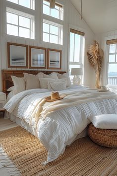 23 Trendy Boho Coastal Bedroom Ideas You Will Love 5 Beachy Master Bedrooms Decor, Dark Wood Coastal Bedroom, Coastal Master Suite, Room Ideas Aesthetic Coastal, Vintage Beach Aesthetic Bedroom, Beach House Master Bed, Room Themes Aesthetic, Coastal Master Bed