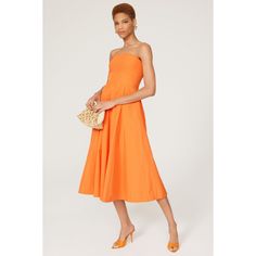 Orange polyester (100% Polyester). A-line. Sleeveless. Strapless. Pull on. 45" from bust to hemline. Imported. Spring A-line Sleeveless Dress With Lined Bodice, Spring A-line Strapless Dress, Lined, Summer Evening Strapless A-line Dress, Summer Evening A-line Strapless Dress, Spring A-line Midi Dress With Lined Bodice, Spring Sleeveless Cocktail Dress With Fitted Bodice, Spring Cocktail Sleeveless Dress With Fitted Bodice, Spring Sleeveless Fitted Bodice Dress, Spring Sleeveless Dress With Fitted Bodice For Cocktail