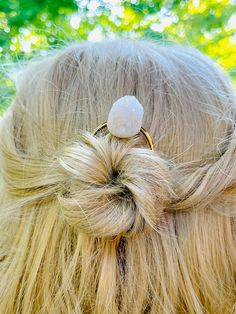 An absolutely stunning large organic white drusy agate gem adorns the top of this hand crafted hair pin. This simple, elegant beauty would also make a lovely wedding hair accessory. Our hair pins are individually handcrafted and each natural gemstone is unique so please allow for some natural variations. Shown on our gold and silver colored hair pins with a 4 1/8" functional length. These hair pins are a good size for most hair types. Our metal hair pins are lightweight, strong and have a wonderful simple and elegant look that combines perfectly with sterling silver, gold and rose gold. We have more handmade druzy jewelry and hair accessories available in our store. *Photos are taken on mannequin, hair sticks are new and unworn* Blue Heron Jewelry and Hair Accessories have been featured in Long Hair Bridal, Mannequin Hair, Boho Wedding Hair Accessories, Women With Long Hair, Silver Hair Pin, Boho Wedding Hair, Druzy Jewelry, Elegant Beauty, Hair Fork