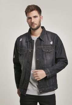 Untitled Mens Lifestyle, Black Denim Jacket, South Pole, Trucker Jacket, Streetwear Outfit, Mens Streetwear, Classic Looks, Black Denim, Denim Button Up