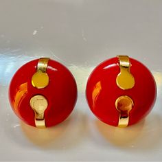 Bright Red Lucite With Gold Toned Accents In Iconic Lanvin Motif That Dates To The 1960s. In Excellent Vintage Condition And The Clip Mechanisms Are In Perfect Working Order. Signed Lanvin Paris On Back Of One Earring. Lanvin Jewelry, Mod Jewelry, Mod 60s, One Earring, Purse Gift, Blue Gift, Clip Earrings, Lanvin, Vintage Signs