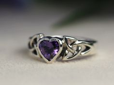 Celtic Knot Leah Heart Created Amethyst Bezel Set Sterling - Etsy Czech Republic Knot Meanings, Celtic Knot Meanings, Celtic Ring, Friendship Ring, Silver Engagement Ring, Friendship Rings, Celtic Rings, Amethyst Gem, Sterling Silver Engagement Rings