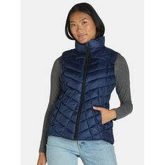 Nice layer! This Quilted Puffer Vest from Big Chill helps keep you covered and warm from chilly mornings to crisp, cool nights. Slip this vest on for in-between days when you need a just-right layer thats not too light or too heavy. The water-resistant shell helps keep you protected when the skies turn gray. Side zipper pockets let you stash your stuff securely. Size: S.  Color: Blue.  Gender: female.  Age Group: adult.  Pattern: chevron. Blue Puffer Vest, Big Chill, Quilted Puffer Vest, Blue Puffer, Chevron Quilt, Blue Gender, Puffer Vest, Womens Vest, Side Zipper