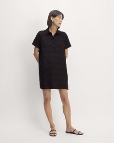 The Linen Eyelet Shirtdress Short Sleeve Workwear Dresses With Placket, Chic Collared Neckline Shirt Dress For Daywear, Casual Collared Mini Dress For Work, Knee-length Shirt Dress With Placket For Summer, Daywear Shirt Dress With Collared Neckline, Classic Collared Shirt Dress For Summer, Collared Shirt Dress With Placket, Classic Shirt Dress With Placket For Daywear, Summer Workwear Shirt Dress, Mini Length