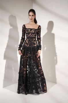 Look Gatsby, Embroidered Tulle Dress, Zuhair Murad, Black Lace Dress, Long Black Dress, Long Black, Fancy Dresses, Tulle Dress