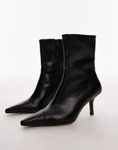 Shoes by Topshop This is Topshop Plain design Side zip closure Pointed toe Mid point heel Pointy Toe Kitten Heel Boots, Pointed Black Ankle Boots, Soft Dramatic Shoes, Capsule Shoes, Point Toe Boots, High Heeled Ankle Boots, 2024 Wishes, City Break Outfit, Black Heeled Boots