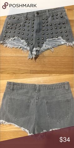 NWOT dark denim studded trendy shorts New without tags. So trendy and stylish! A statement piece. Runs small Shorts Jean Shorts Small Shorts, 7 Jeans, Trendy Shorts, Dark Denim, Jean Shorts, Casual Shorts, Size 7, Womens Sizes, Womens Shorts