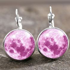 Brand New Handmade Full Pink Moon Glass Cabochon Silver 18mm Lever Back Earrings. Round Metal Cabochon Earrings, Full Pink Moon, Moon Angel, Moon Glass, Eye Butterfly, Time Stone, Gem Pendant, Angel Earrings, Sunflower Earrings