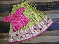 This traditional attire is perfect for young girls aged 6 to 7 years old. Made from soft and semi-benarasi fabric, this pattu pavada/ langa blouse/ lehenga crop top is tailored to perfection. The cute and ethnic design adds a touch of auspiciousness to any occasion. The lehenga length and blouse width can be easily adjusted to fit your child's growing body, ensuring that they can wear it for years to come. Our Satin Benarasi Kids Pattu Pavadai Langa Blouse Suits are ready to ship from Prosper, T Festive Traditional Choli With Yoke Detail, Traditional Festive Choli With Yoke, Traditional Festival Wear With Yoke Detail, Festive Green Yoke Sets, Traditional Choli With Traditional Drape, Pattu Pavada, Langa Blouse, Blouse Lehenga, Lehenga Crop Top