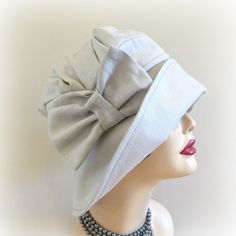 Gray Linen Downton Abbey Style Cloche - The Alice Luxury Beige Elegant Cloche Hat, Linen Hat With Short Brim, Linen Short Brim Hat, Elegant Solid Color Cloche Hat For Spring, Classic Gray Hat For Spring, Classic Gray Hats For Spring, Classic Gray Spring Hat, Classic Fitted Cream Cloche Hat, Classic Spring Cloche Hat