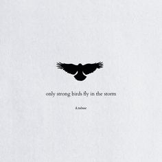 a black and white photo with a quote on it that says only strong bird fly in the storm