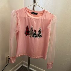 Brand New Never Worn. Light Pink Christmas, Pink Christmas Shirt, Pink Christmas, Christmas Shirt, Shirt Color, Christmas Shirts, Light Pink, Colorful Shirts, Top Blouse