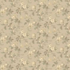 an old fashioned wallpaper with white flowers and green leaves on beige background, suitable for use in interior or exterior design