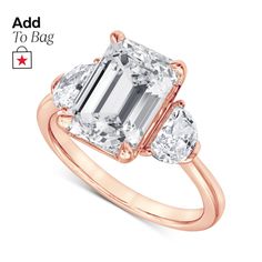 a rose gold engagement ring with an emerald cut diamond