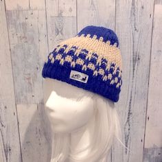 100% Wool Knit Cap. Medium Royal Blue And Cream. Inside Is Lined With A Soft Fleece. Has The Vibe Of A Fisherman’s Sweater. Aprox 22” Around 9” Tall Wool Knit Hat, Wash Baseball Cap, Cabbie Hat, Suede Hat, Pink Costume, Aviator Hat, Painted Hats, Wool Hat Knit, Crochet Beanie Hat