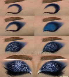 Night Themed Makeup, Night Under The Stars Makeup, Navy Blue Smokey Eye Makeup, Blue Formal Makeup, Black And Blue Makeup Looks, Acotar Makeup, Blue And Black Makeup, Dramatic Smokey Eye Makeup, Wicked Makeup