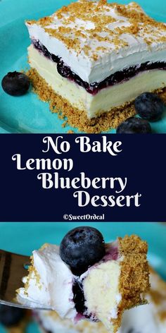 no bake lemon blueberry dessert on a plate