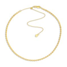 Shimmering solid valentino links adjoin elegantly in this captivating women's necklace. Fashioned in 14K yellow gold, the adjustable 11.5-inch chain secures in place with a lobster clasp.