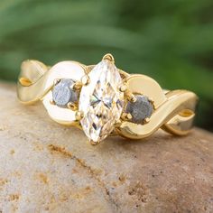 Gold Engagement Ring with Meteorite Stars Ring, Marquise Cut Engagement Ring, 14k Yellow Gold Engagement Ring, Engagement Rings Twisted, Yellow Gold Engagement Ring, Twist Ring, Yellow Gold Engagement, Shop Jewelry, Engagement Ring Cuts